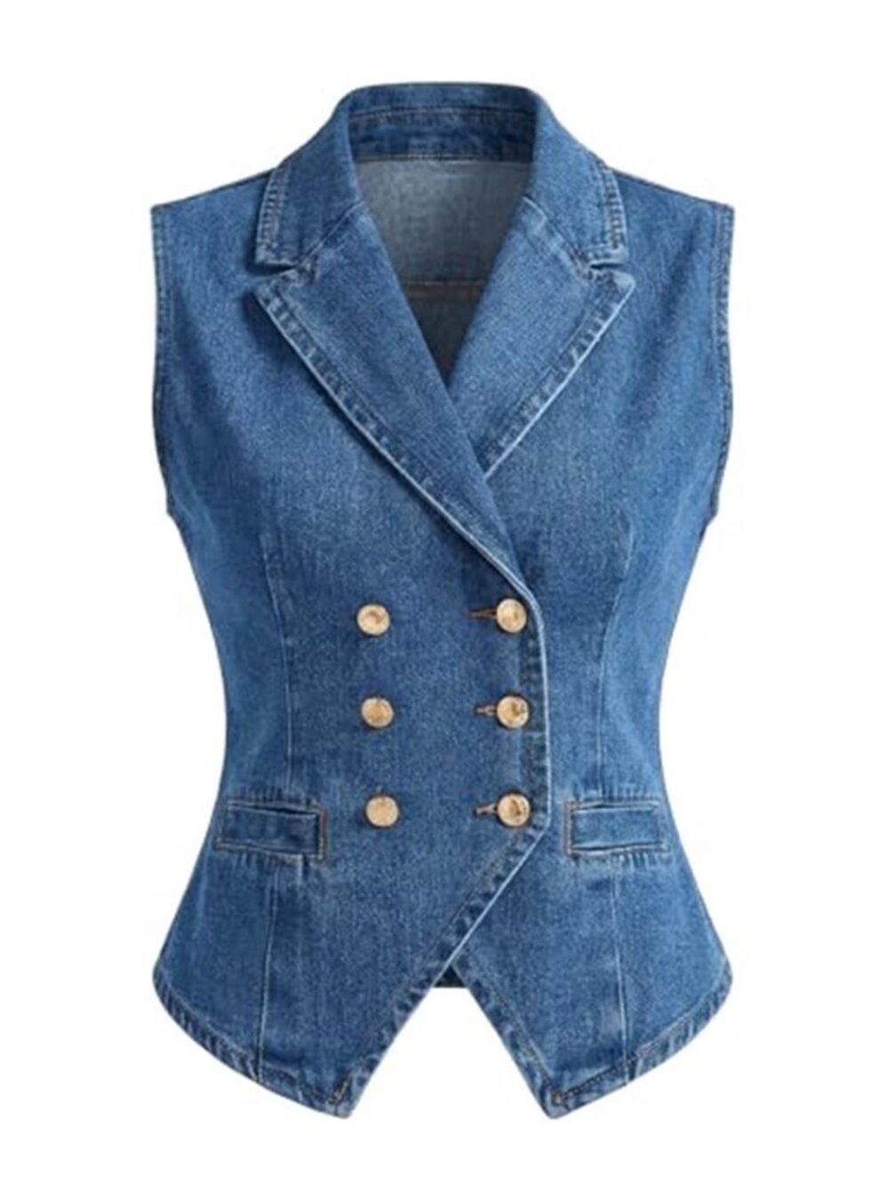 Women's Denim Vest Top Lapel V Neck Sleeveless Jean Vest - Picture 1 of 6